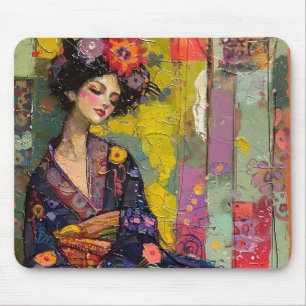Blissful Woman in Kimono Mouse Pad