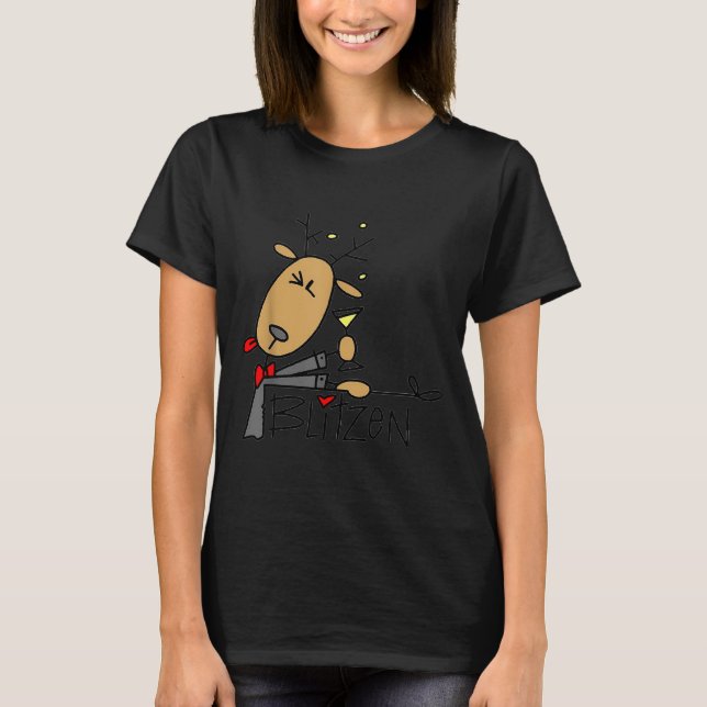 Blitzen Christmas Funny Reindeer  T-Shirt (Front)