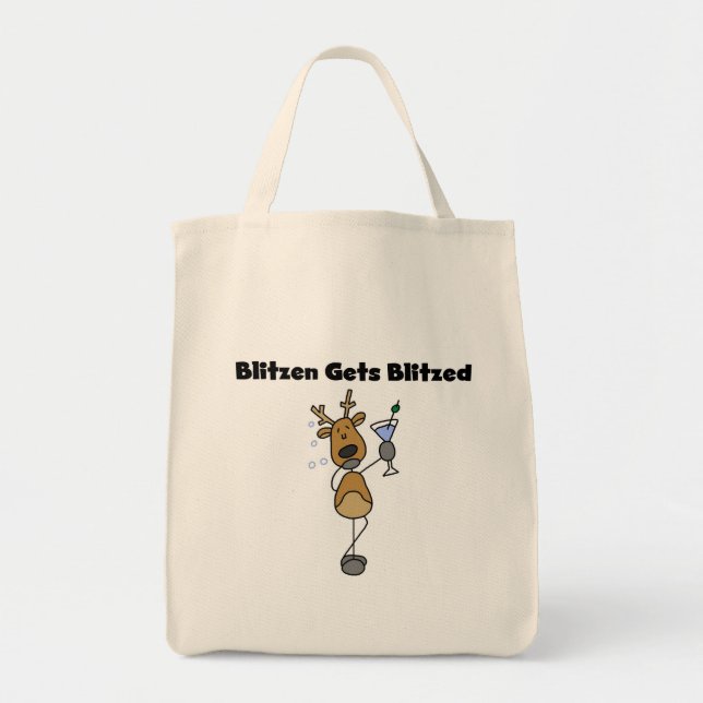 Blitzen Gets Blitzed Reindeer Tshirts and Gifts Tote Bag (Front)