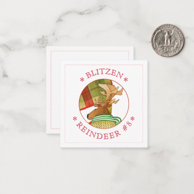 BLITZEN REINDEER 2.5" Square Flat Card (Front/Back In Situ)