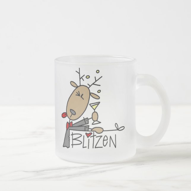 Blitzen Reindeer Christmas Tshirts and Gifts Frosted Glass Coffee Mug (Right)