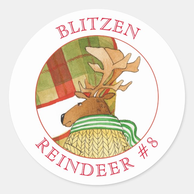 BLITZEN REINDEER Large Round Stickers (Front)