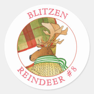 BLITZEN REINDEER Large Round Stickers