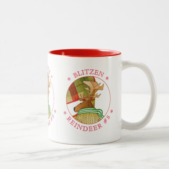BLITZEN REINDEER Red Two-Tone Mug (Right)