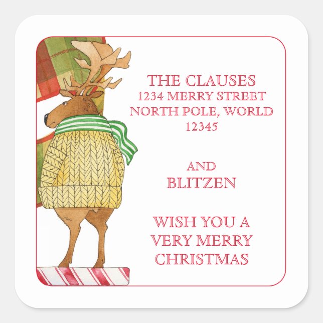 BLITZEN REINDEER Small Address Envelope Seals (Front)