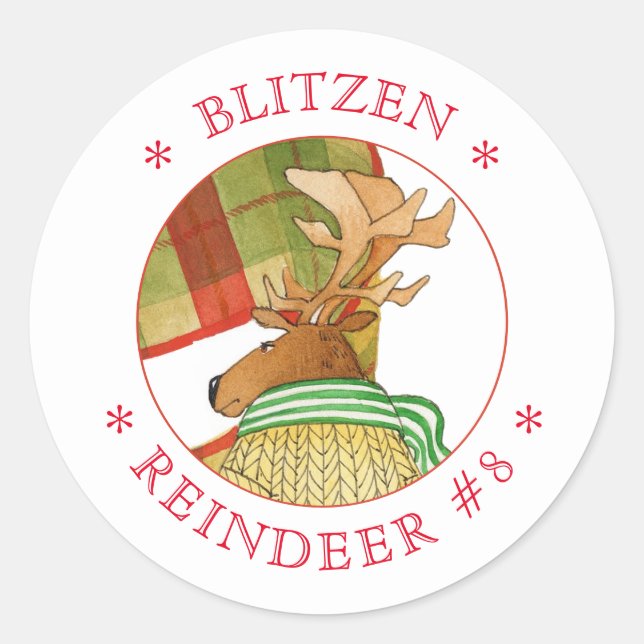 BLITZEN REINDEER Small Round Stickers (Front)