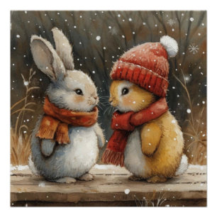 Blizzard Binkies: A Bit of Whimsy Bunny Poster