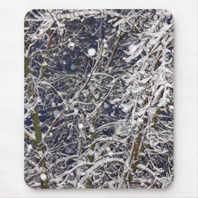 Blizzard Tree with Snow Covered Branches Photo Mouse Pad (Front)