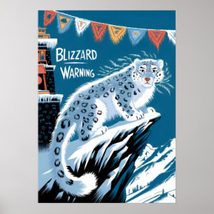 Blizzard Warning Snow Leopard - Winter Mountain Poster