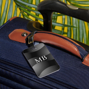 Blk/Grey Curved Shapes, Wht Monogram, Contact Info Luggage Tag