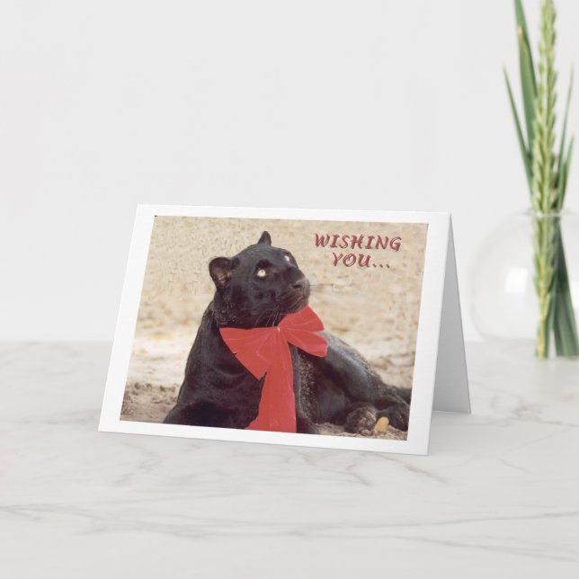 Blk Leopard holiday bow Card (Front)