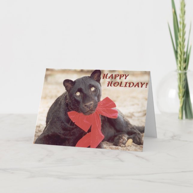 Blk Leopard holiday bow Card (Front)