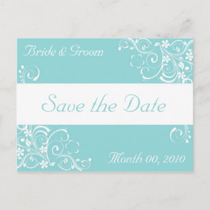 Bllue and White Save the Date Postcards