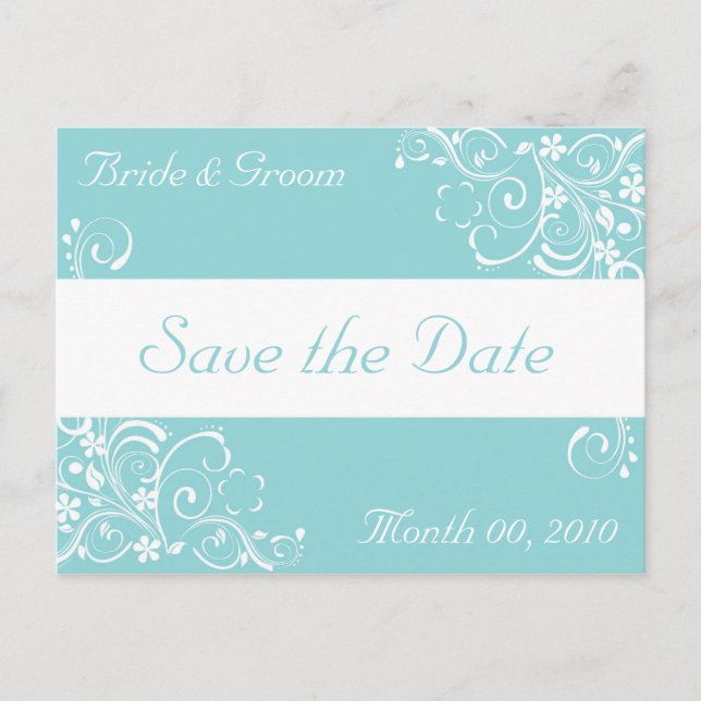Bllue and White Save the Date Postcards (Front)