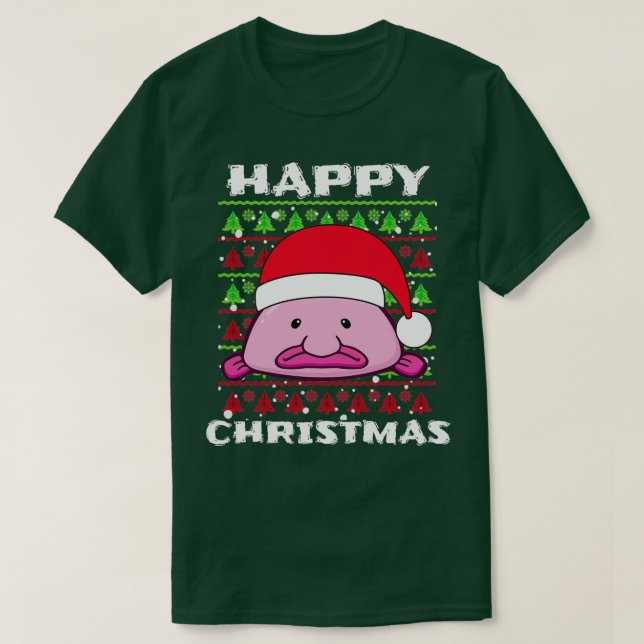 Blob Fish Happy Christmas Cute Festive Santa Hat B T-Shirt (Design Front)