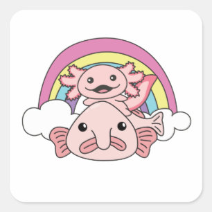 Blobfish Axolotl Cute Animals With Rainbow Kawaii Square Sticker