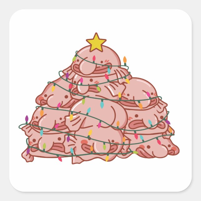 Blobfish Christmas Tree Funny Animal Christmas Square Sticker (Front)