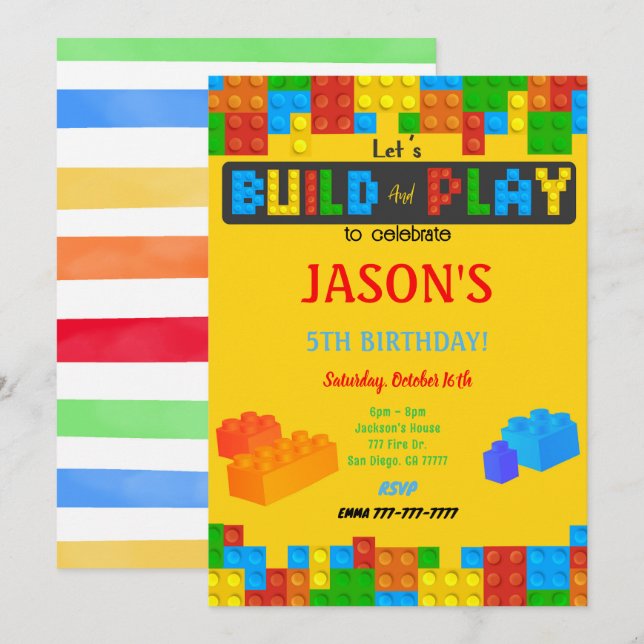 Block Birthday Invitation (Front/Back)