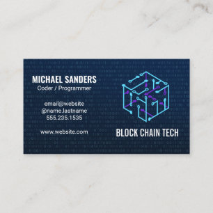 Block Chain Tech Logo   Binary Code Business Card