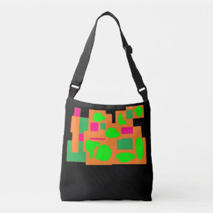 Block design peach lime green and pink on black crossbody bag