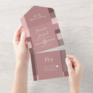 Block Earthy Tones Wedding All In One Invitation