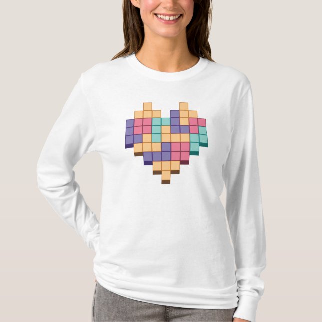 Block Game Heart Retro Style T-Shirt (Front)