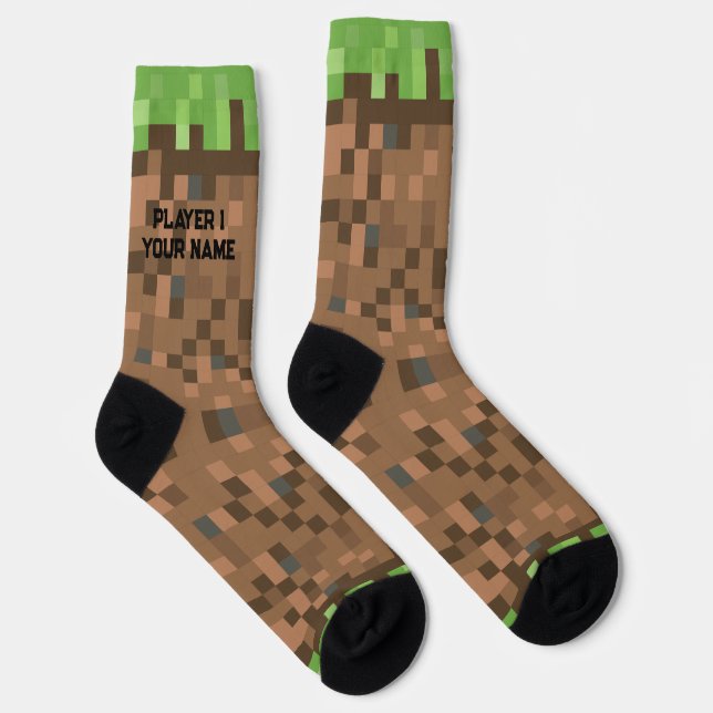 Block Gamer Pixel Dirt Socks - Custom Name (Right)