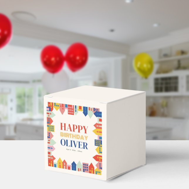 Block Houses Neutral Birthday Party Favour Box (Creator Uploaded)