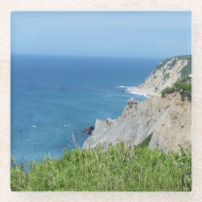 Block Island Bluffs - Block Island, Rhode Island Glass Coaster (Front)