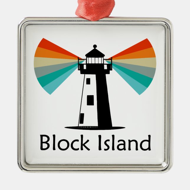 Block Island Lighthouse Rainbow Metal Tree Decoration (Front)