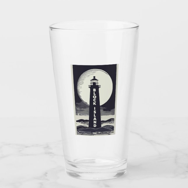 Block Island Lighthouse Rhode Island Moon Glass (Front)