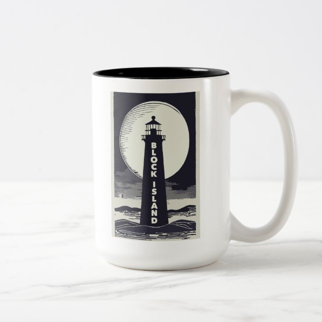 Block Island Lighthouse Rhode Island Moon Two-Tone Coffee Mug (Right)