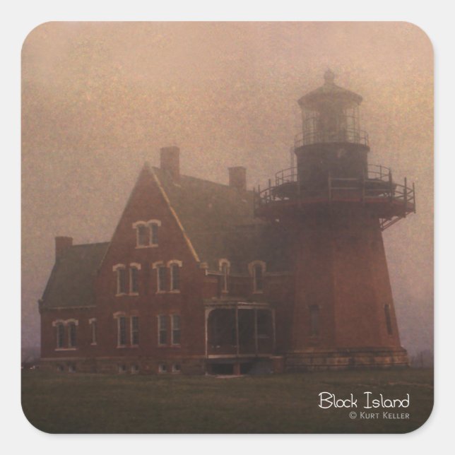 Block Island Lighthouse Square Sticker (Front)