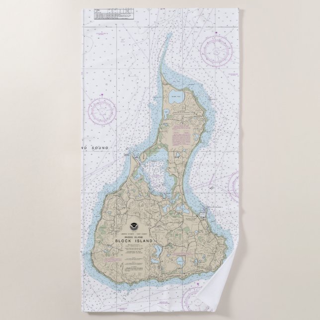 Block Island Nautical Chart 13217 Beach Towel (Front)