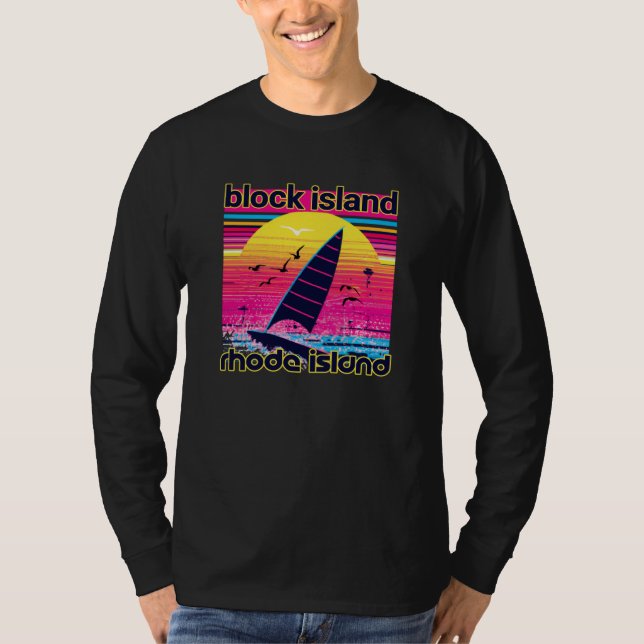 Block Island Retro 80s Style Souvenir Beach T-Shirt (Front)
