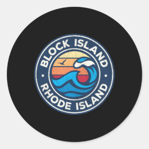 Block Island Rhode Island Ri Nautical Waves Classic Round Sticker