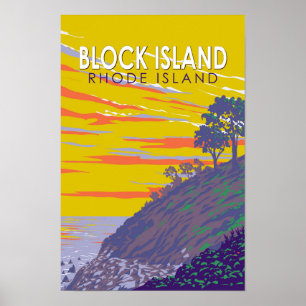 Block Island Rhode Island Travel Art Vintage Poster