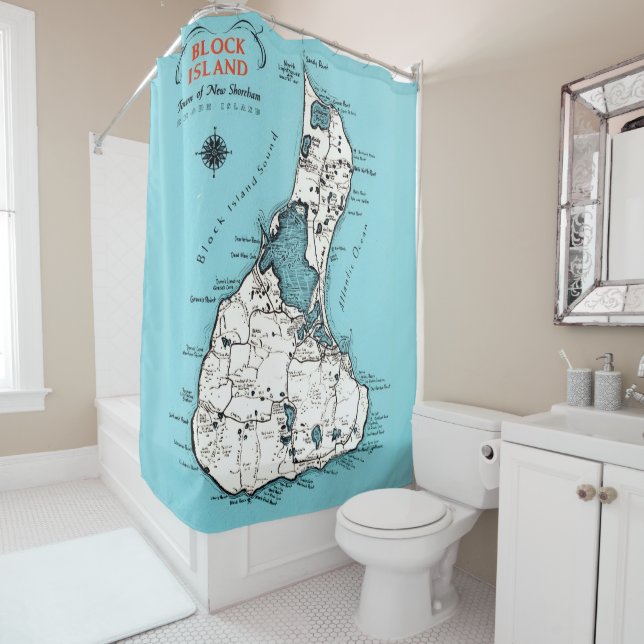 Block Island RI  Map Shower Curtain (In Situ)