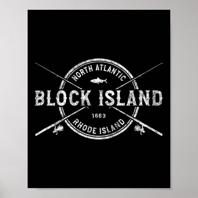 Block Island Ri Vintage Crossed Fishing Rods  Poster (Front)