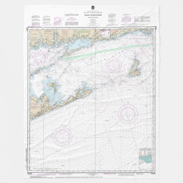 Block Island Sound and Approaches Nautical Chart Fleece Blanket (Front)