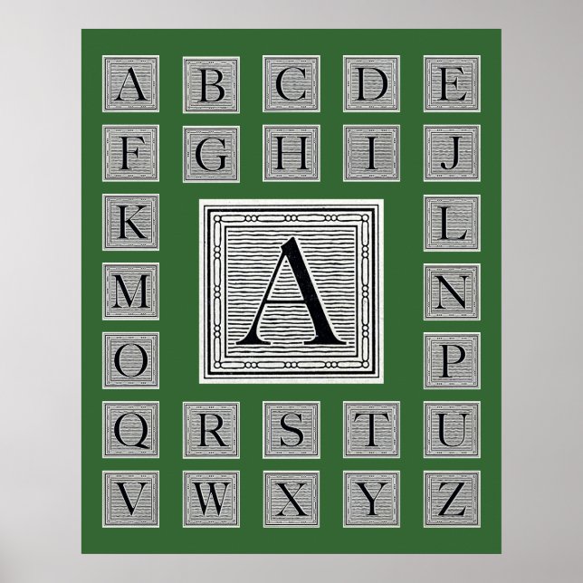 Block Letter "A" Woodcut Woodblock Initial Poster (Front)