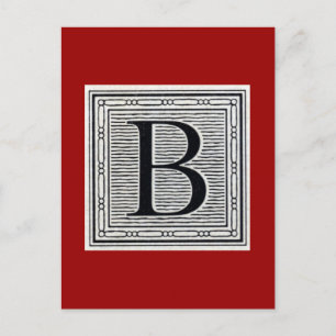 Block Letter "B" Woodcut Woodblock Inital Postcard