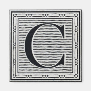 Block Letter "C" Woodcut Woodblock Inital Magnet