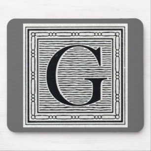Block Letter "G" Woodcut Woodblock Inital Mouse Pad