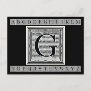 Block Letter "G" Woodcut Woodblock Inital Postcard