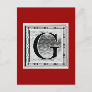 Block Letter "G" Woodcut Woodblock Inital Postcard