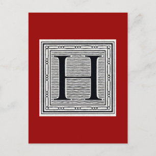 Block Letter "H" Woodcut Woodblock Inital Postcard