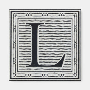 Block Letter "L" Woodcut Woodblock Inital Magnet
