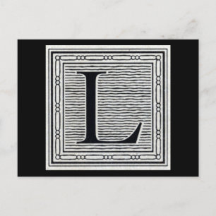 Block Letter "L" Woodcut Woodblock Inital Postcard