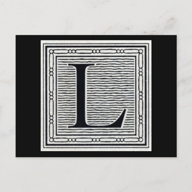 Block Letter "L" Woodcut Woodblock Inital Postcard (Front)
